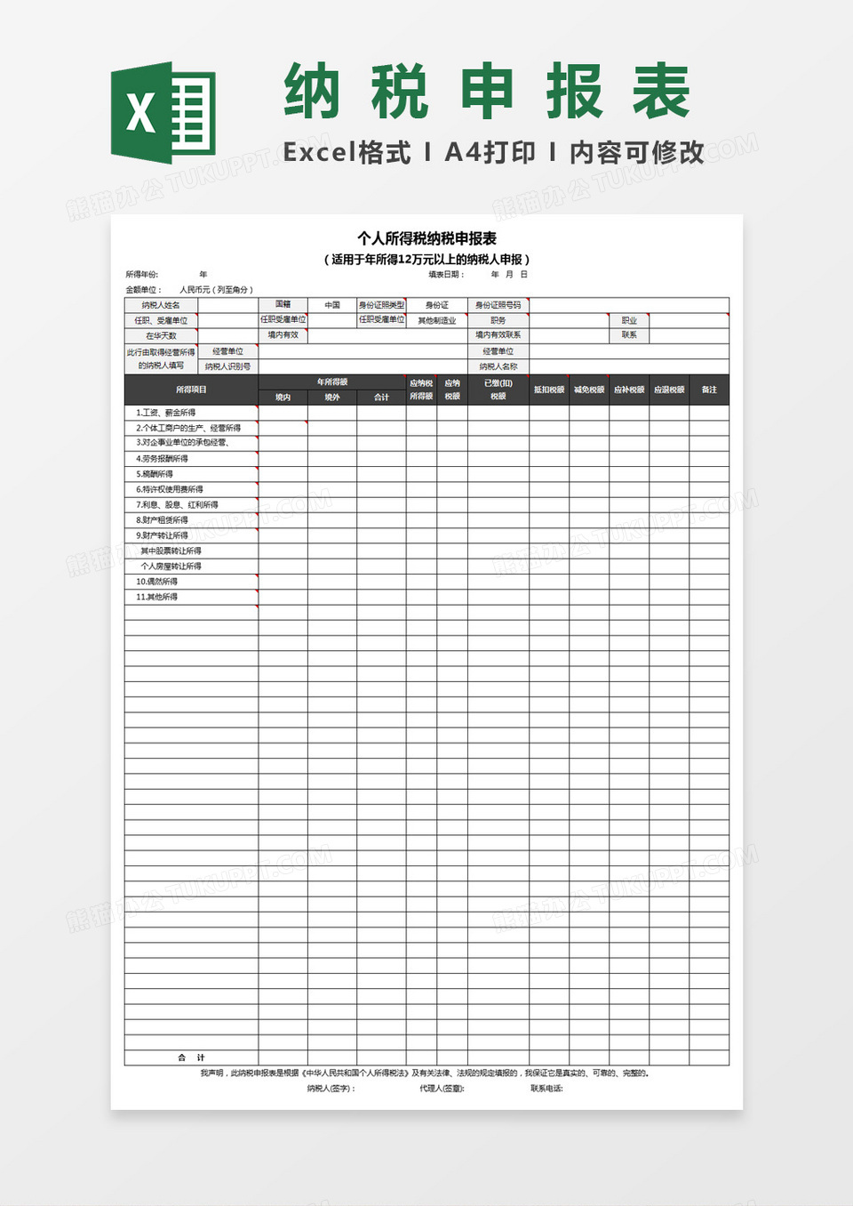 个人所得税纳税申报表excel文档