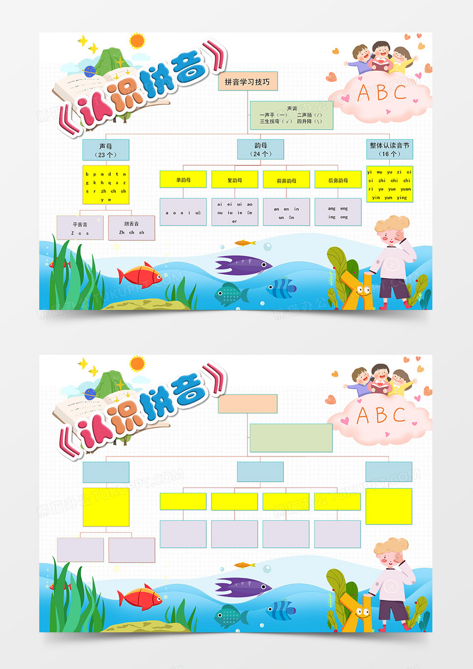 拼音学习小技巧思维导图手抄报Word模板