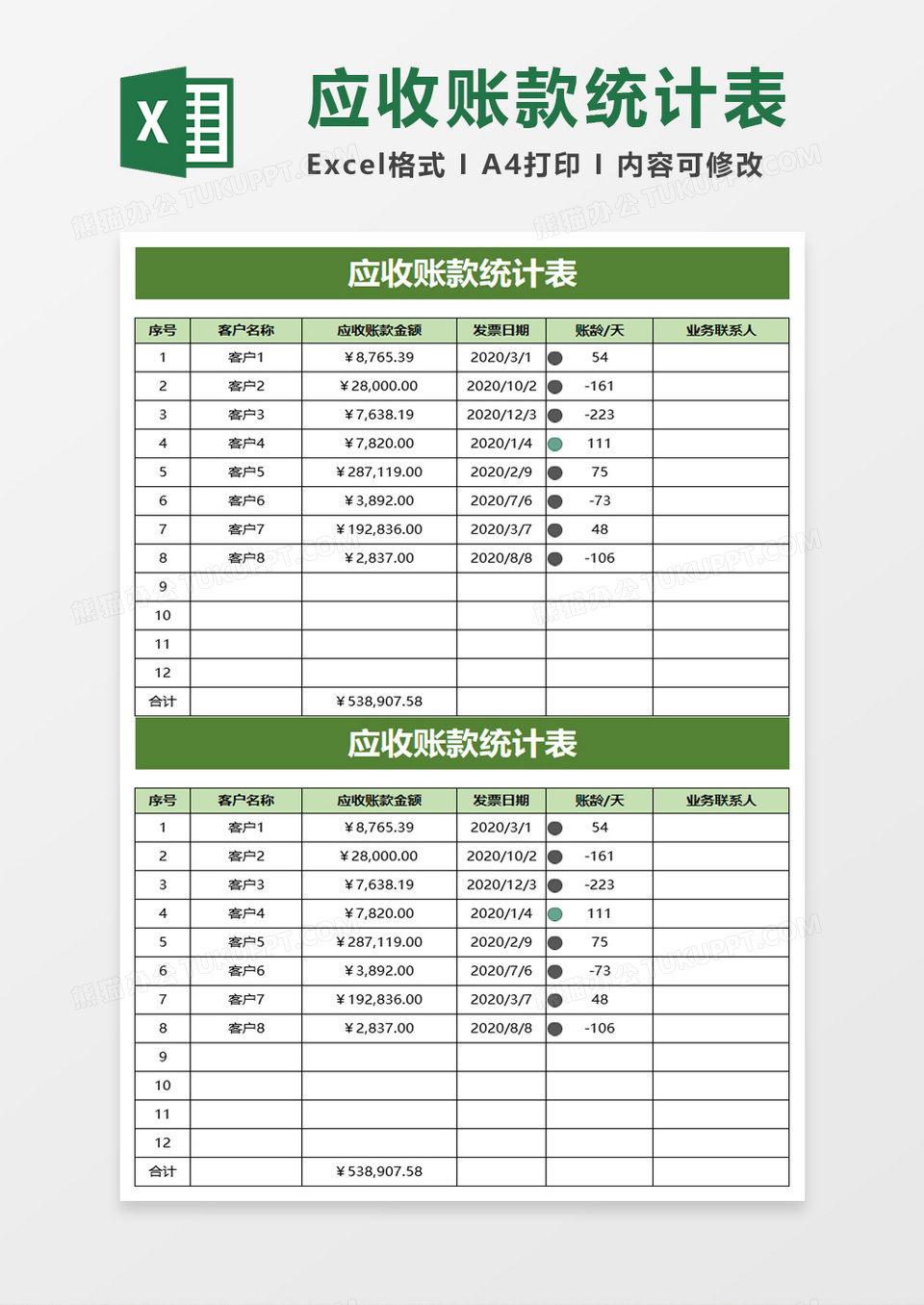 实用商务应收账款统计表