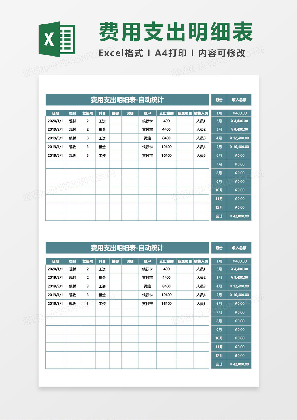 费用支出明细表-自动统计excel模板