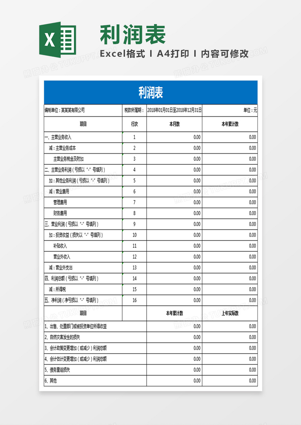 最新利润表模板excel表