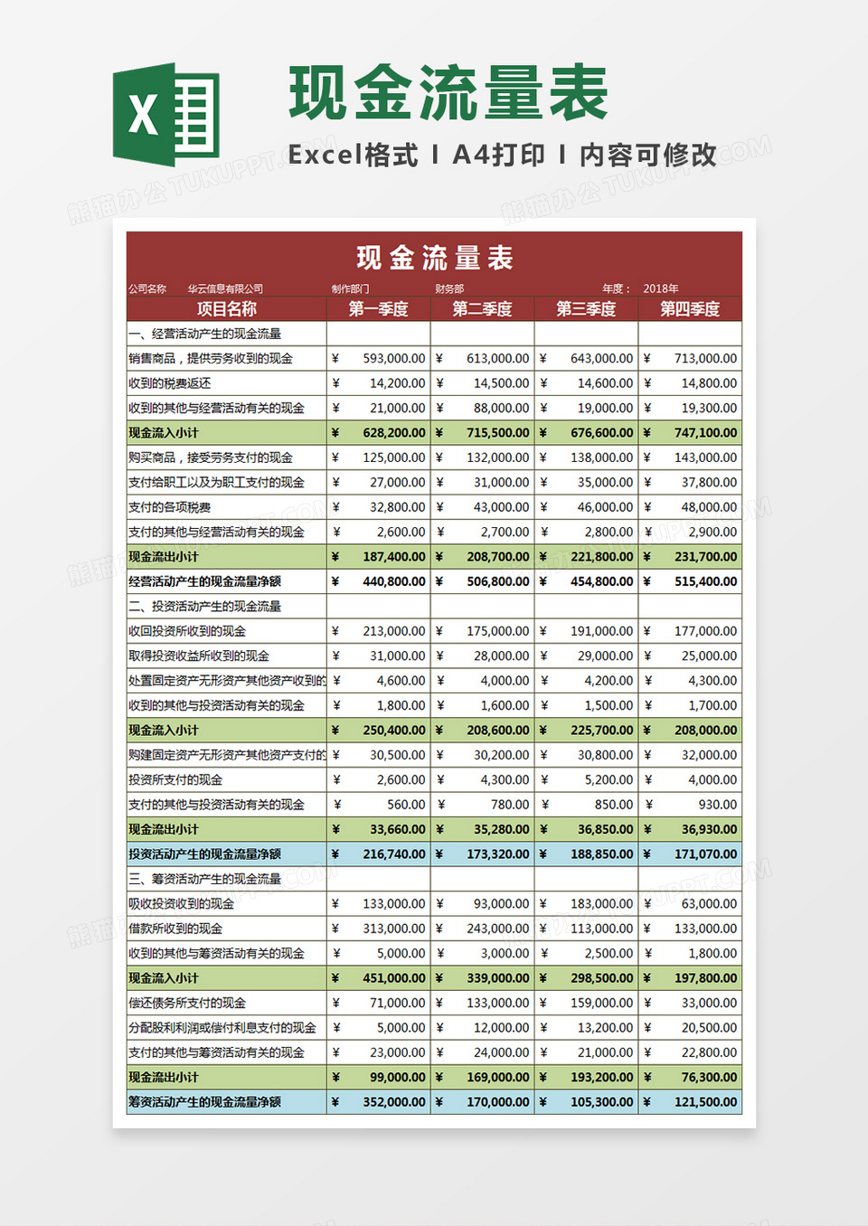 现金流量表Execl表格