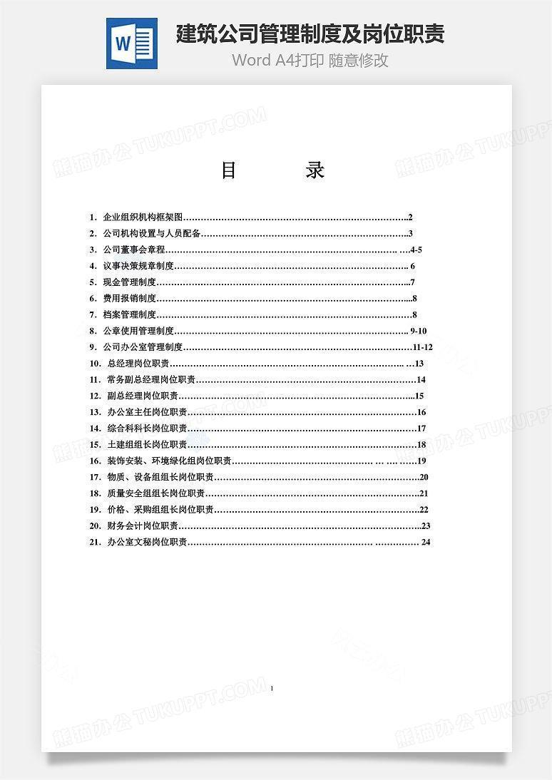 建筑公司管理制度及岗位职责Word文档