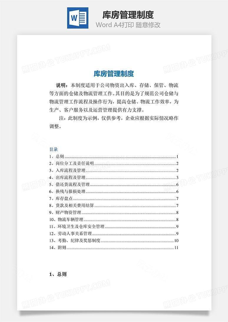 库房管理制度Word文档