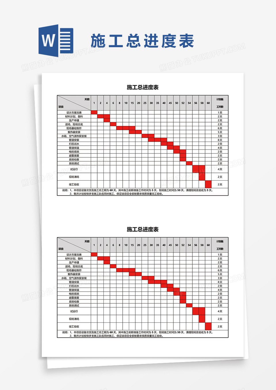 施工总进度表word模板