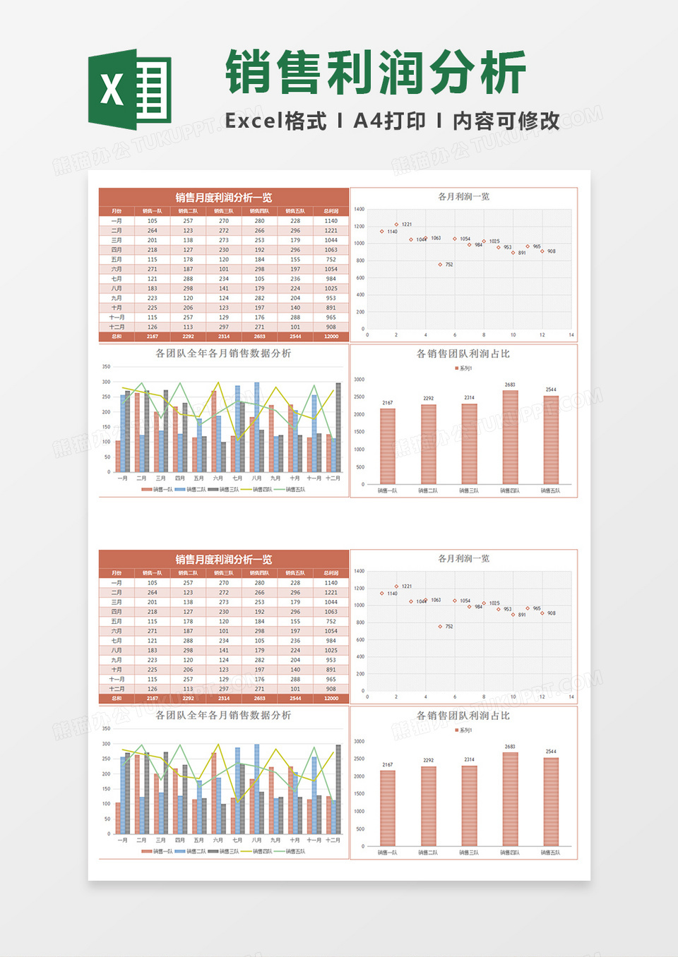 实用简约月度销售利润分析excel模板