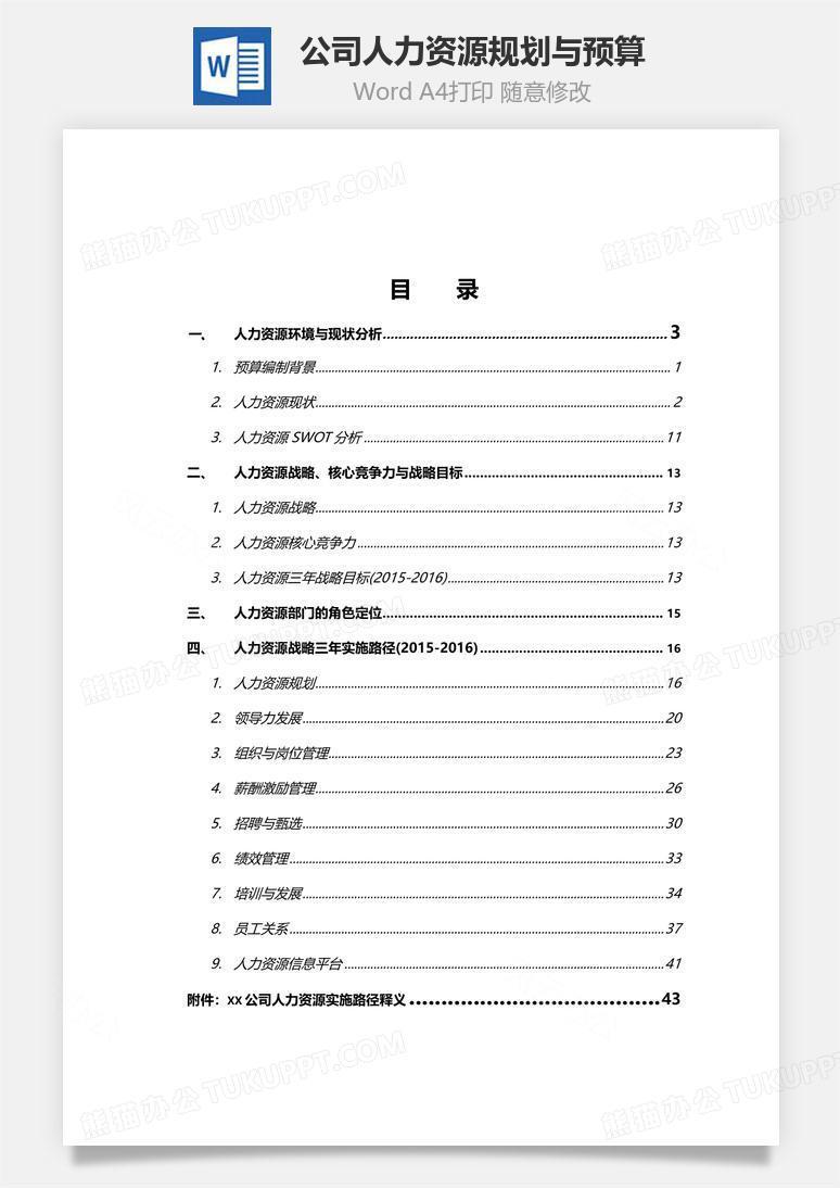 公司人力资源规划与预算Word文档