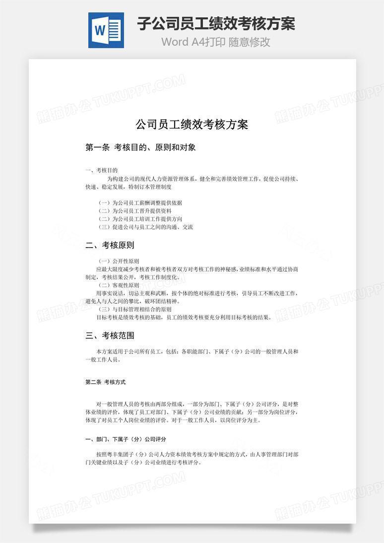 子公司员工绩效考核方案word文档