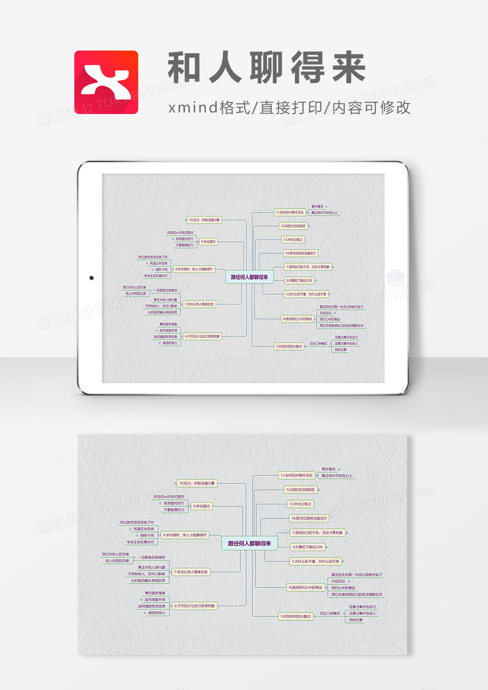 思维导图简洁和人聊得来XMind模板