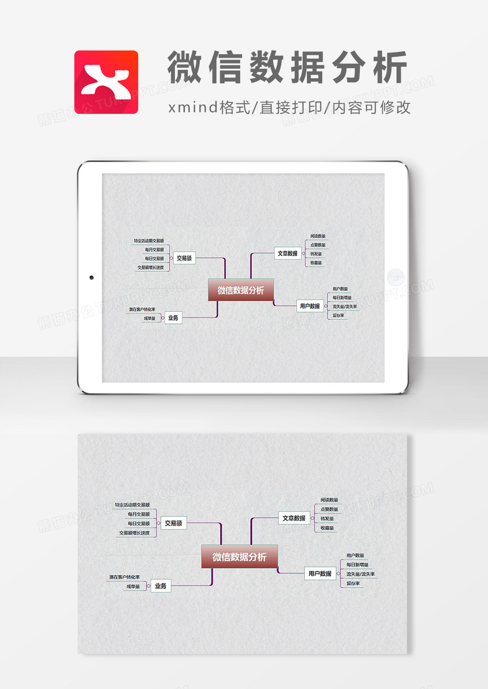 思维导图简洁微信数据分析XMind模板