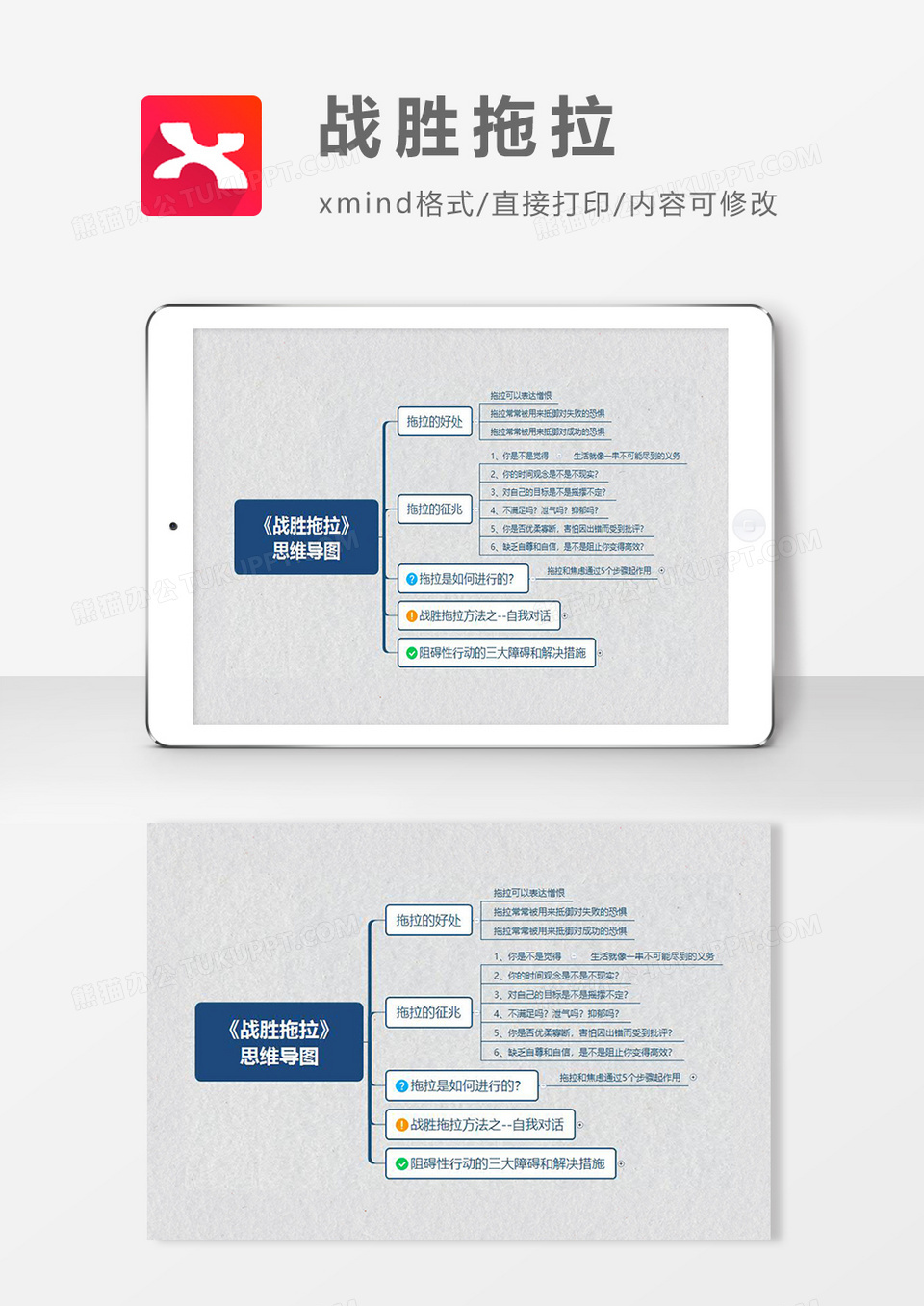 思维导图简洁XMind模板战胜拖拉
