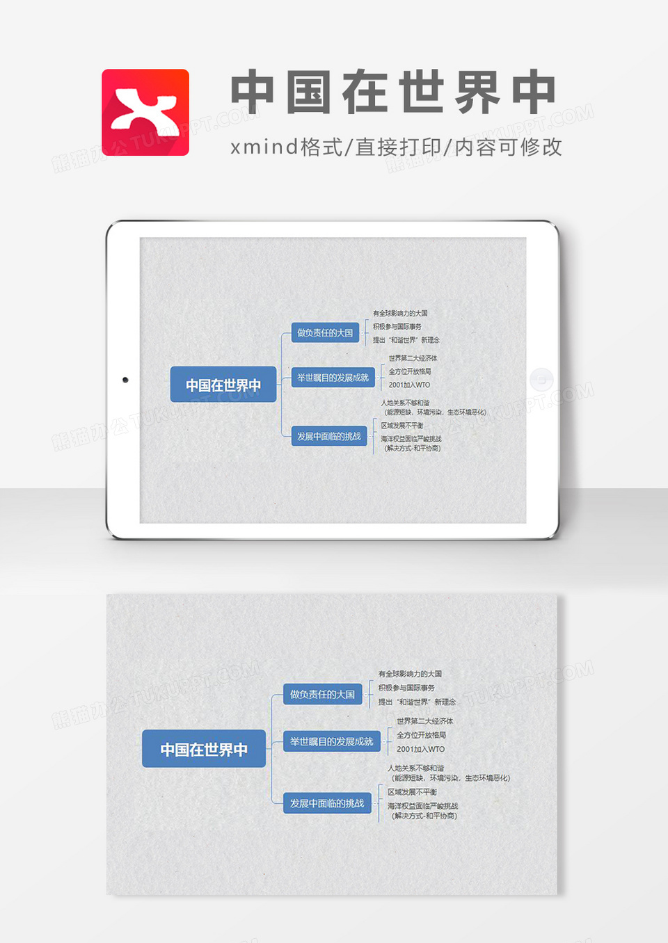 思维导图简洁中国在世界中XMind模板
