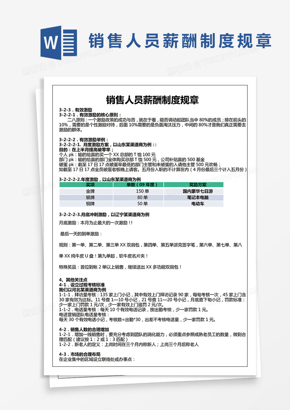 完整版销售人员薪酬制度规章Word模板