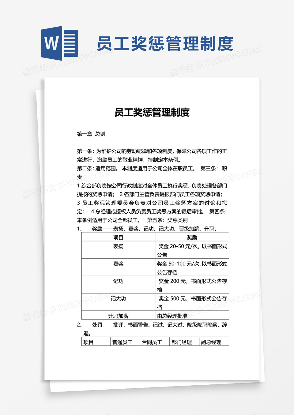 员工奖惩管理制度word模板