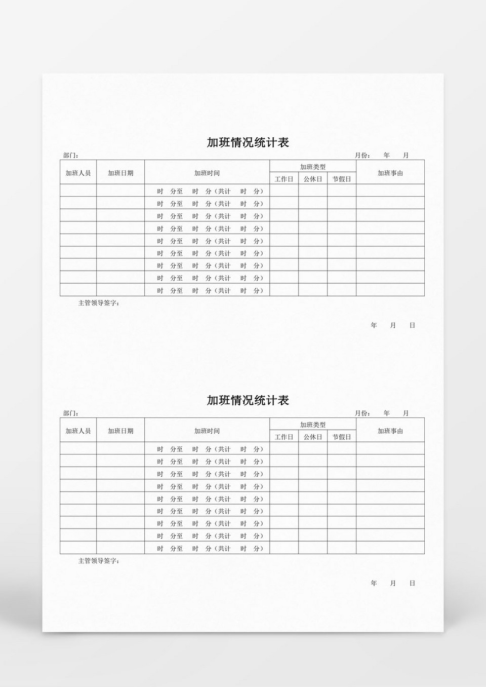 人事管理加班情况统计表Word文档