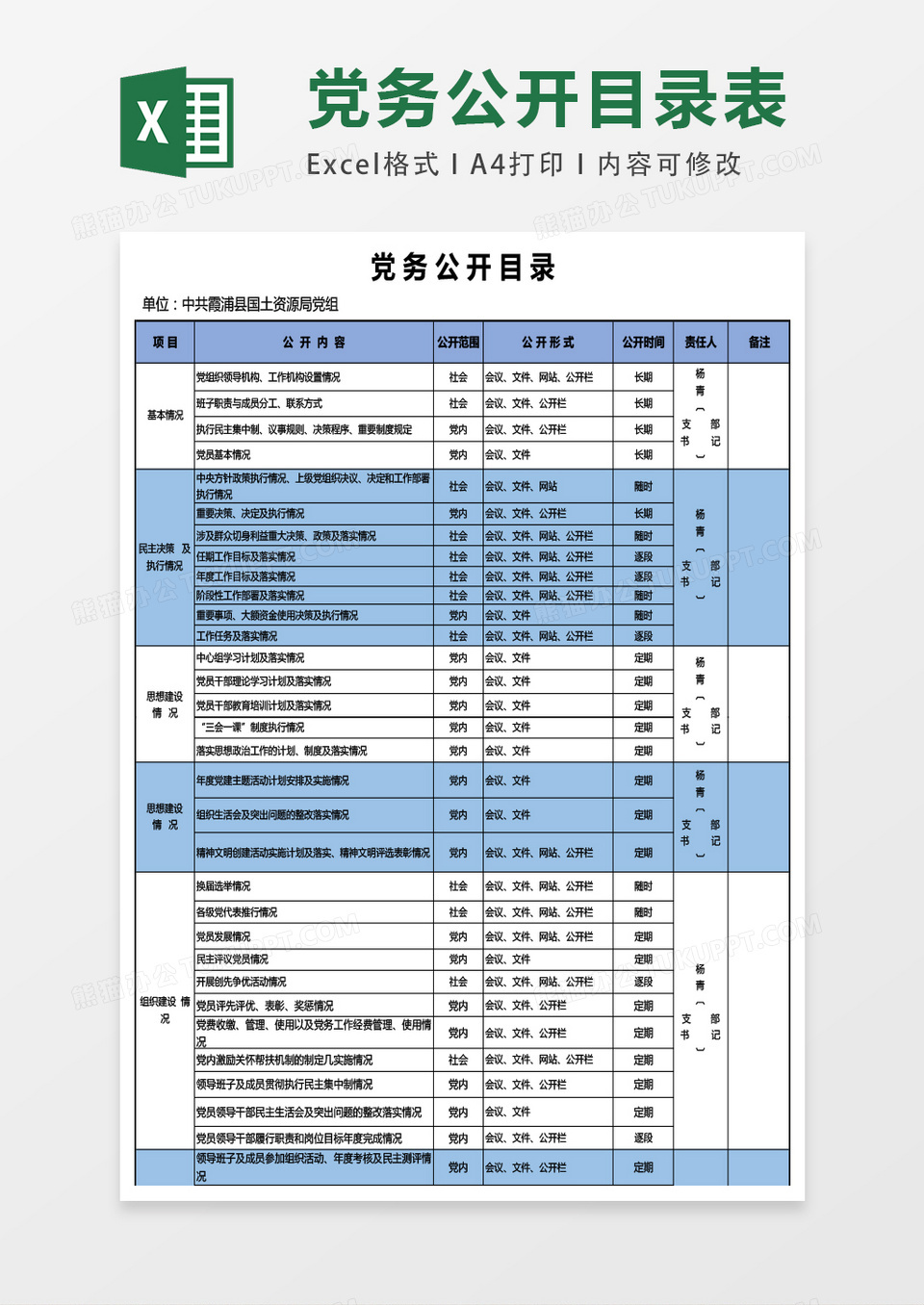 局党务公开目录表excel表格模板