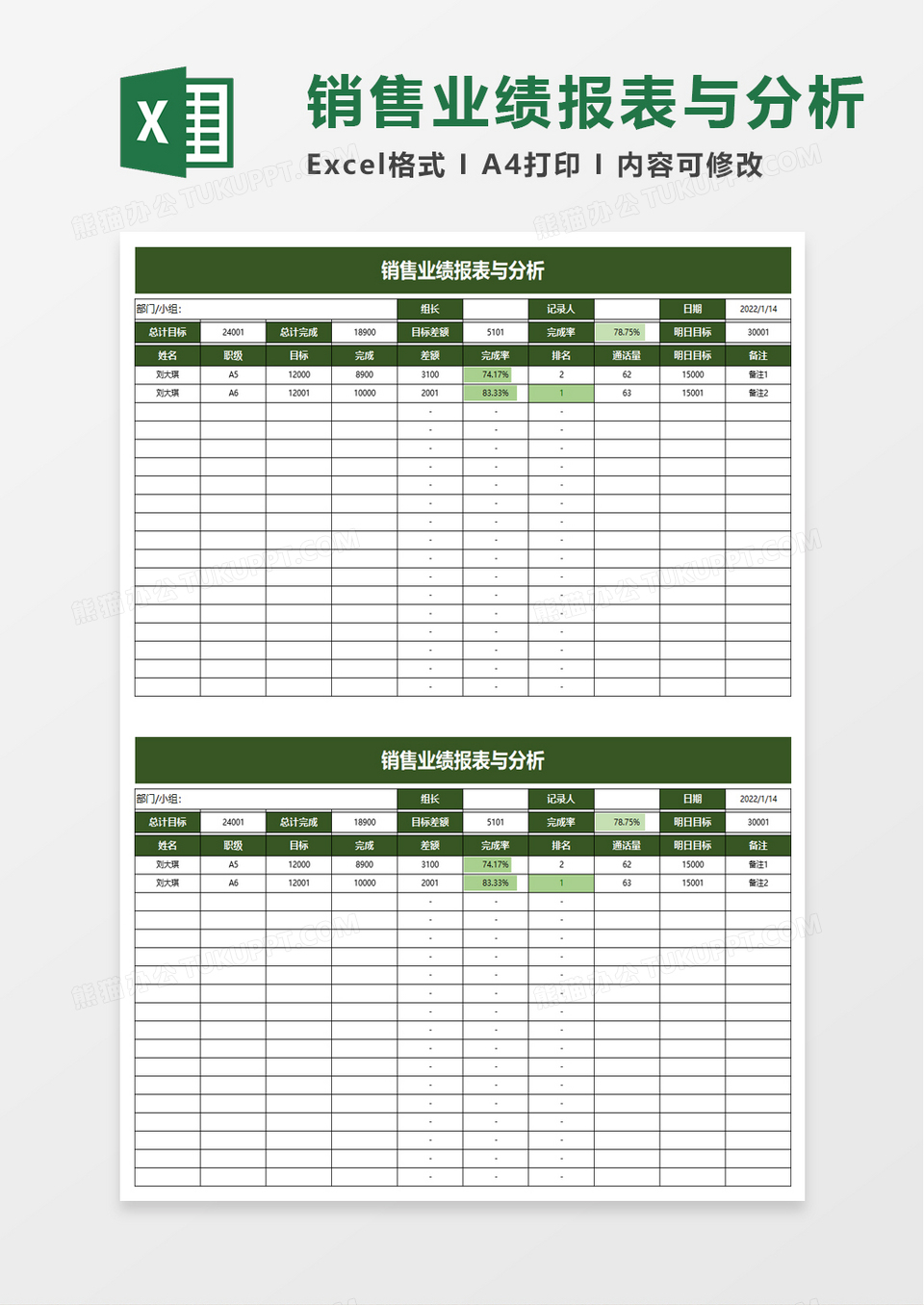 销售业绩报表与分析excel模板