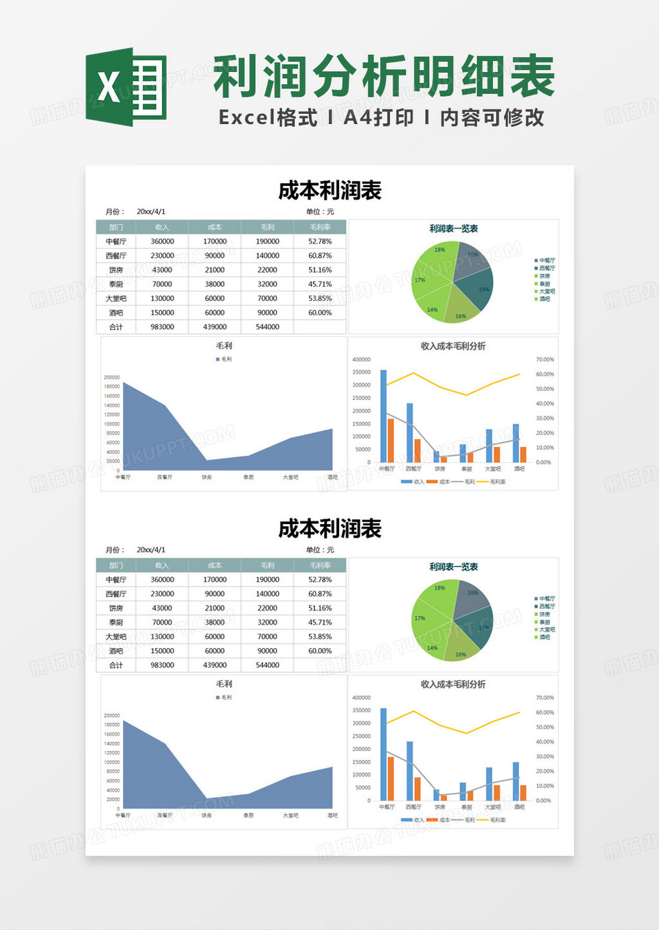 简约成本利润表excel模版