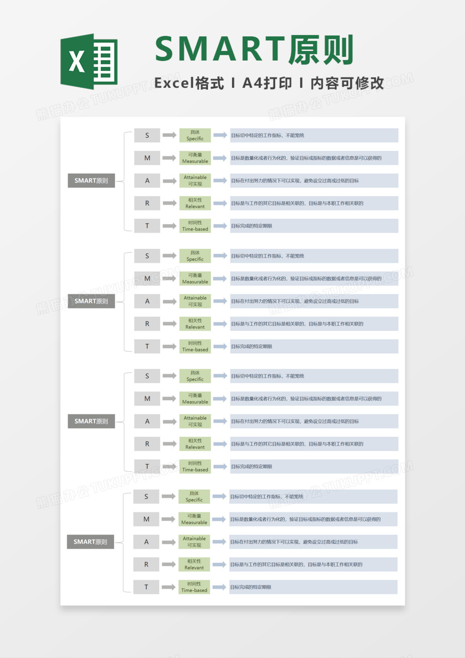 SMART原则导图Execl模板