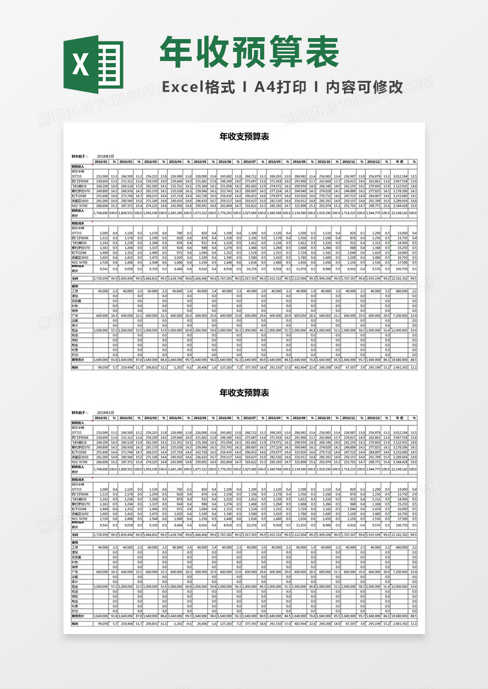 年度收支预算表模板excel表