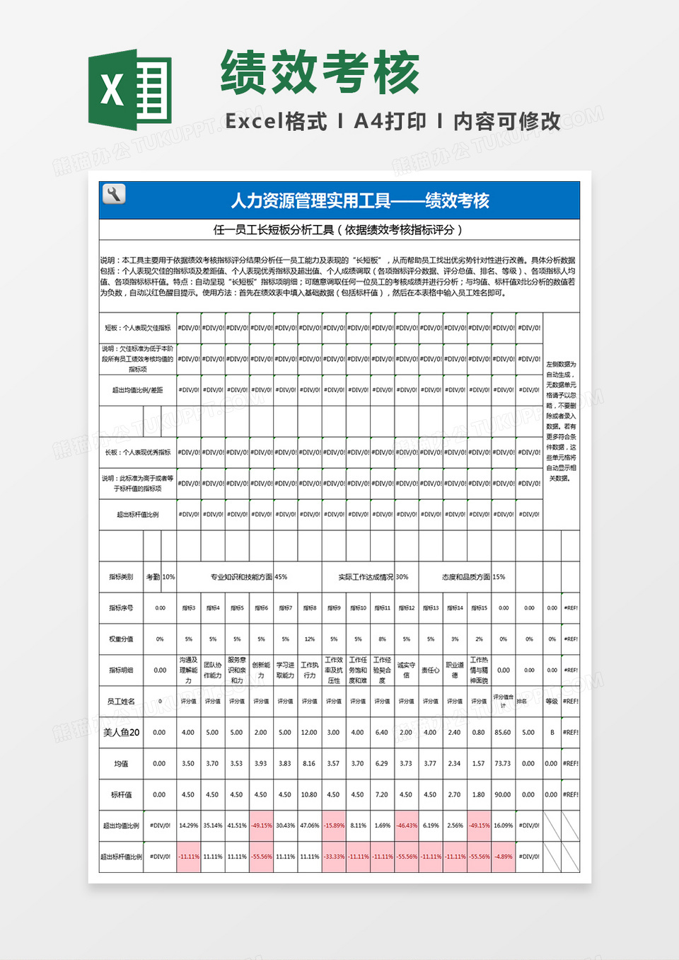 人力资源管理工具绩效考核excel模板