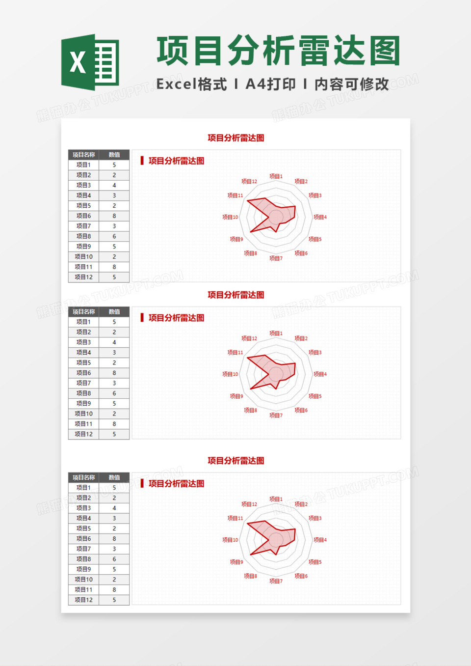 项目分析雷达图Execl模板