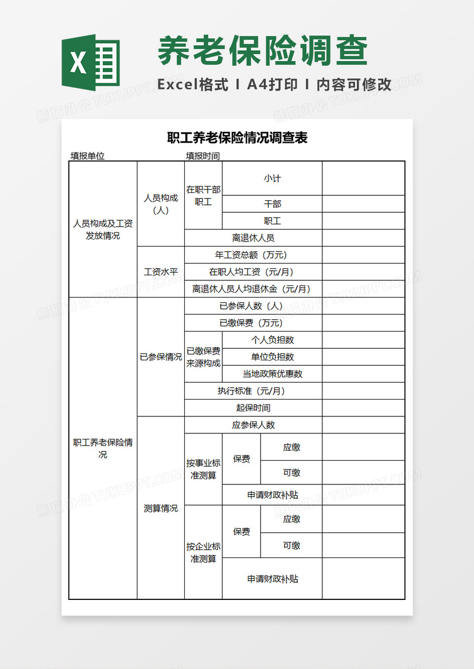 养老保险情况调查Execl模板