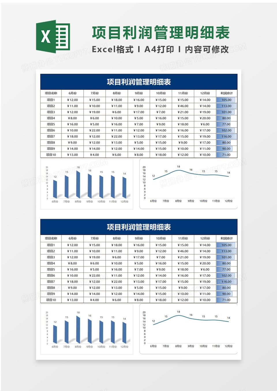 项目利润管理明细表excel模板