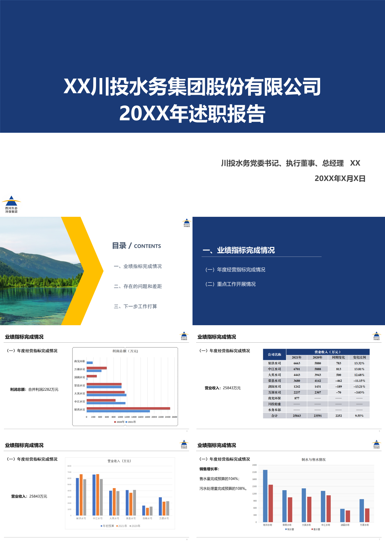 标准静态蓝色水务公司述职报告及工作计划