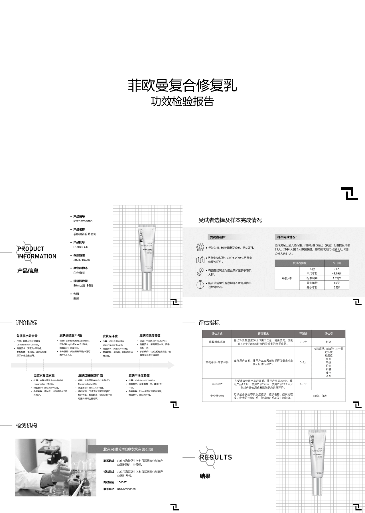 标准静态黑白色医学汇报菲欧曼复合修复乳功效检验报告