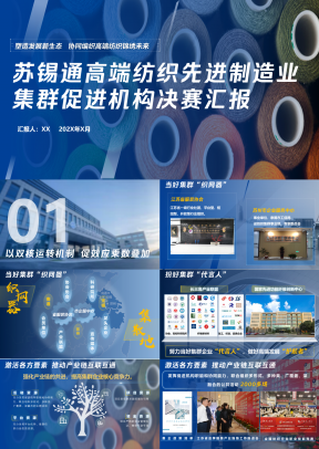 精美动态蓝色工作汇报苏锡通高端纺织先进制造业集群促进机构决赛汇报