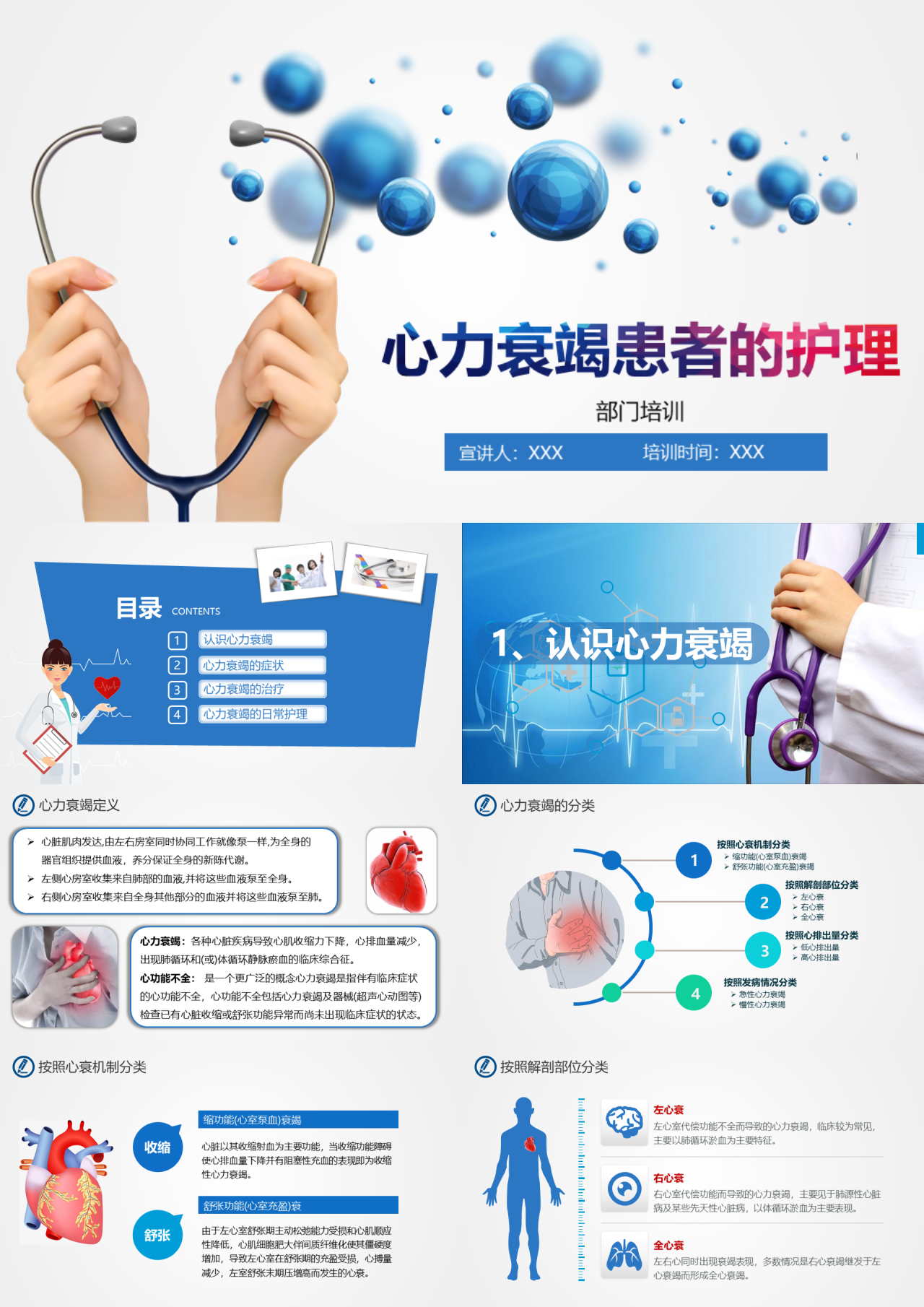 简单静态蓝色医学汇报心力衰竭患者的护理