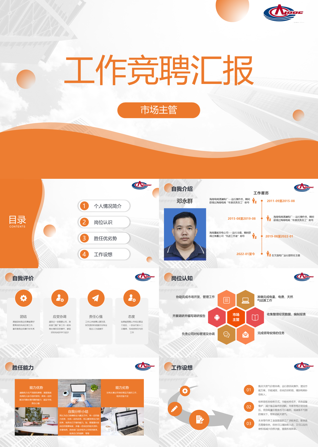标准动态橙黄色市场主管工作竞聘汇报