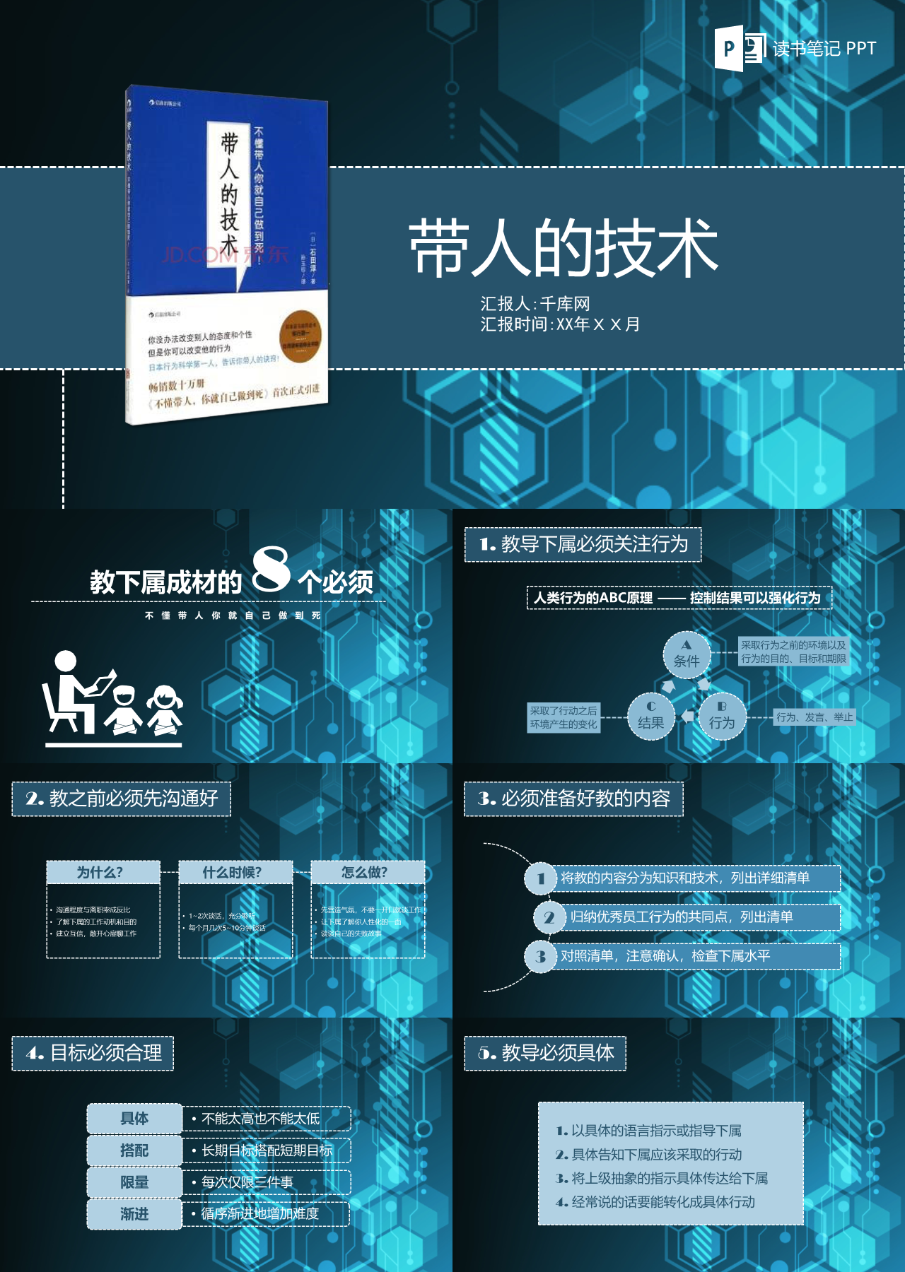 简单静态灰蓝色《教下属成材的八个“必须”》读书笔记