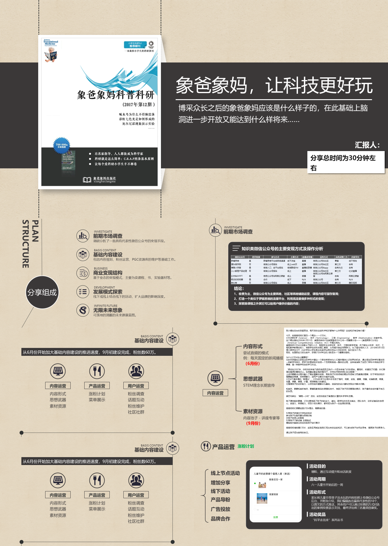 简单动态浅棕色《象爸象妈，科普科研》书刊读书心得