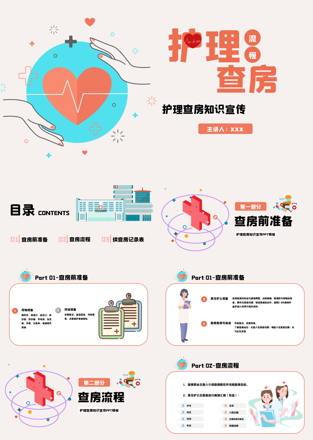 简单动态粉色简约护理查房流程知识宣传