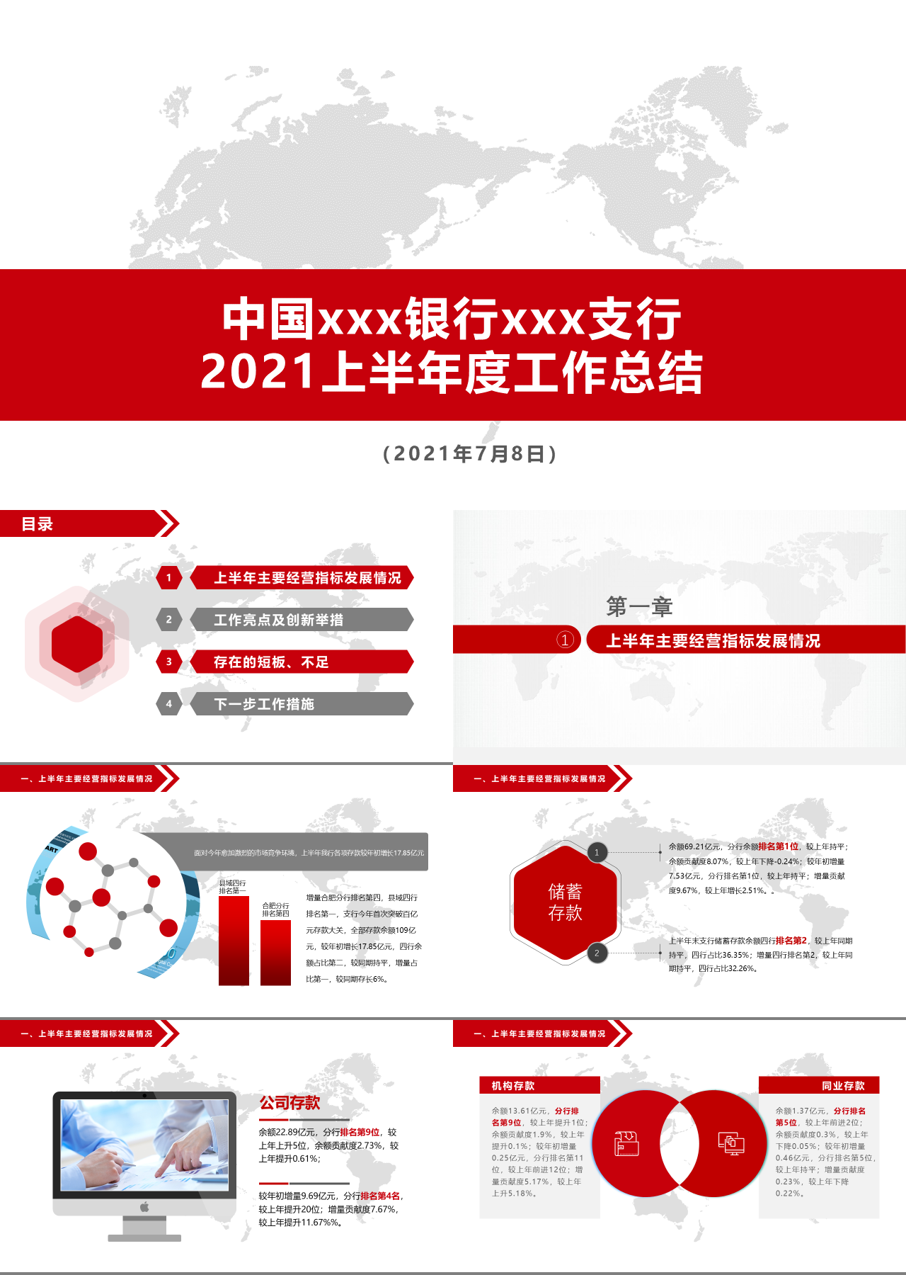 标准静态红色工作总结银行类工作报告