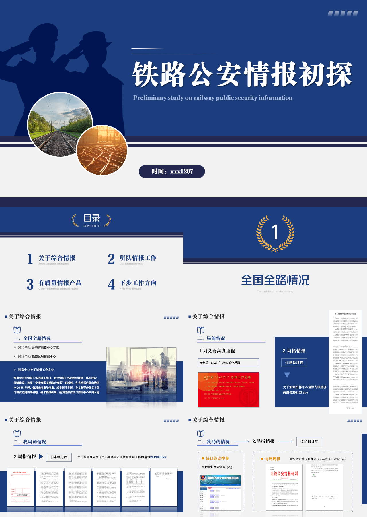 精美静态蓝色工作汇报铁路公安情报初探