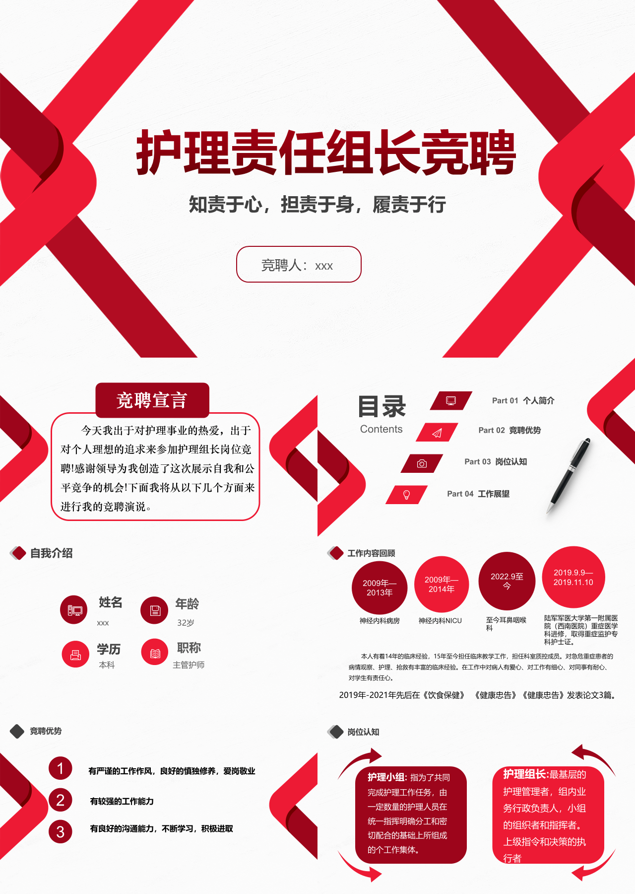 标准静态红色岗位竞聘护理责任组长竞聘