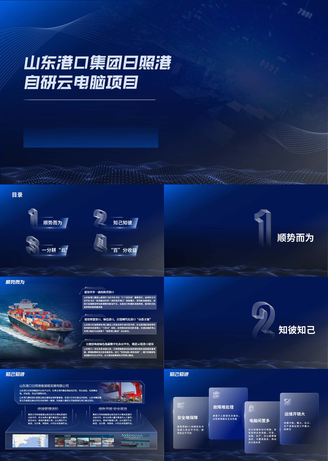 高端静态科技风工作汇报山东港口集团日照港自研云电脑项目