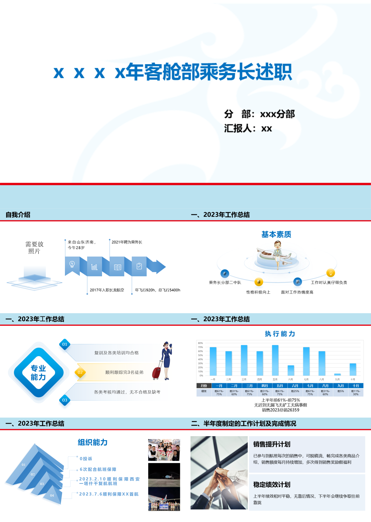 简单静态简约客舱部乘务长述职