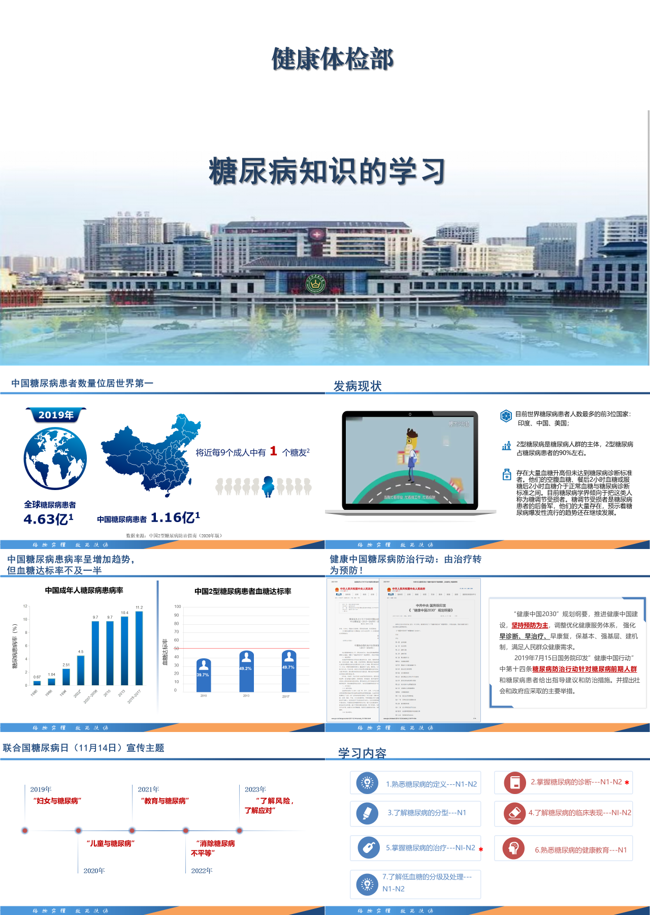 标准静态蓝色主题教育糖尿病知识的学习