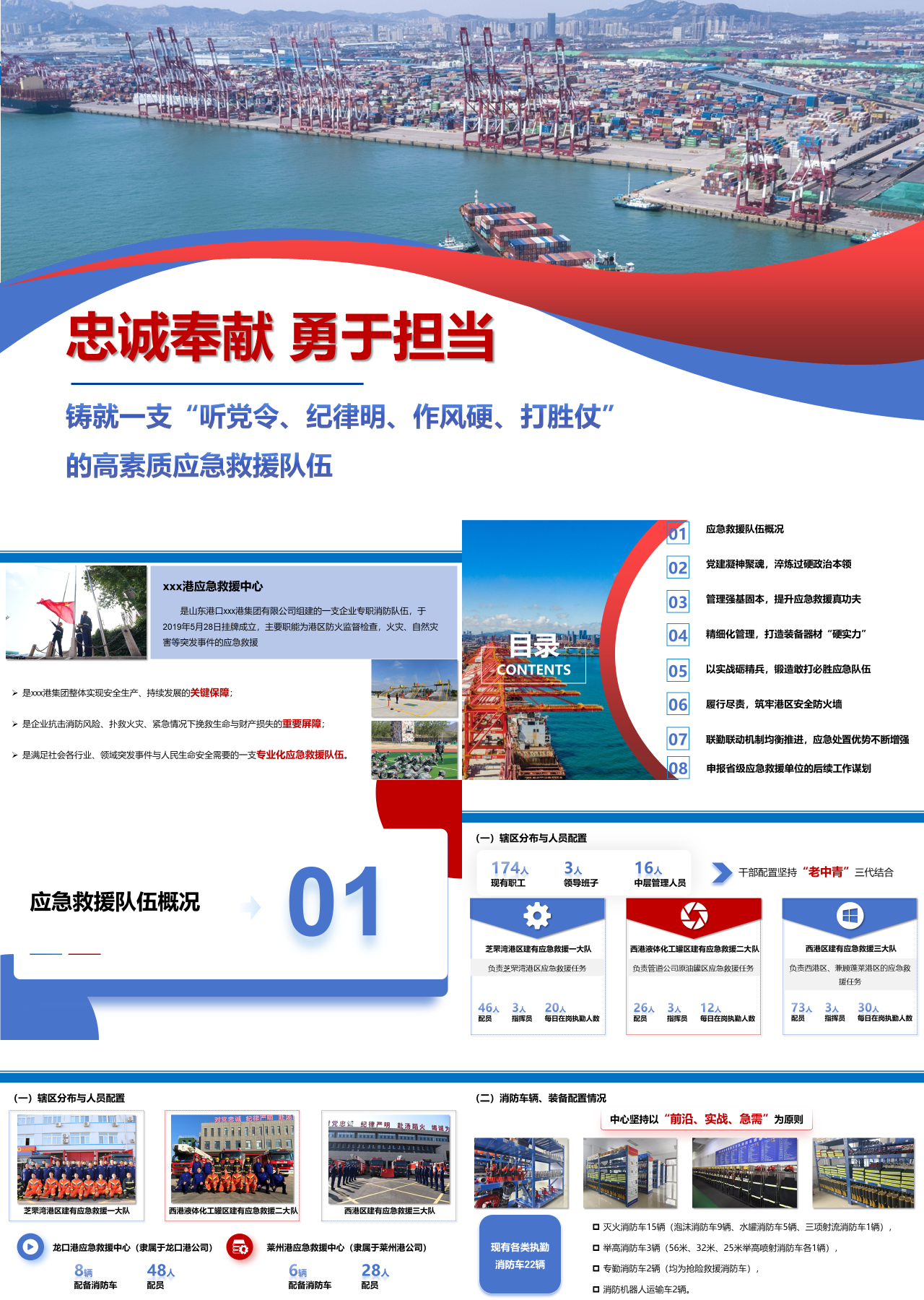 精美动态红色工作汇报高素质应急救援队伍