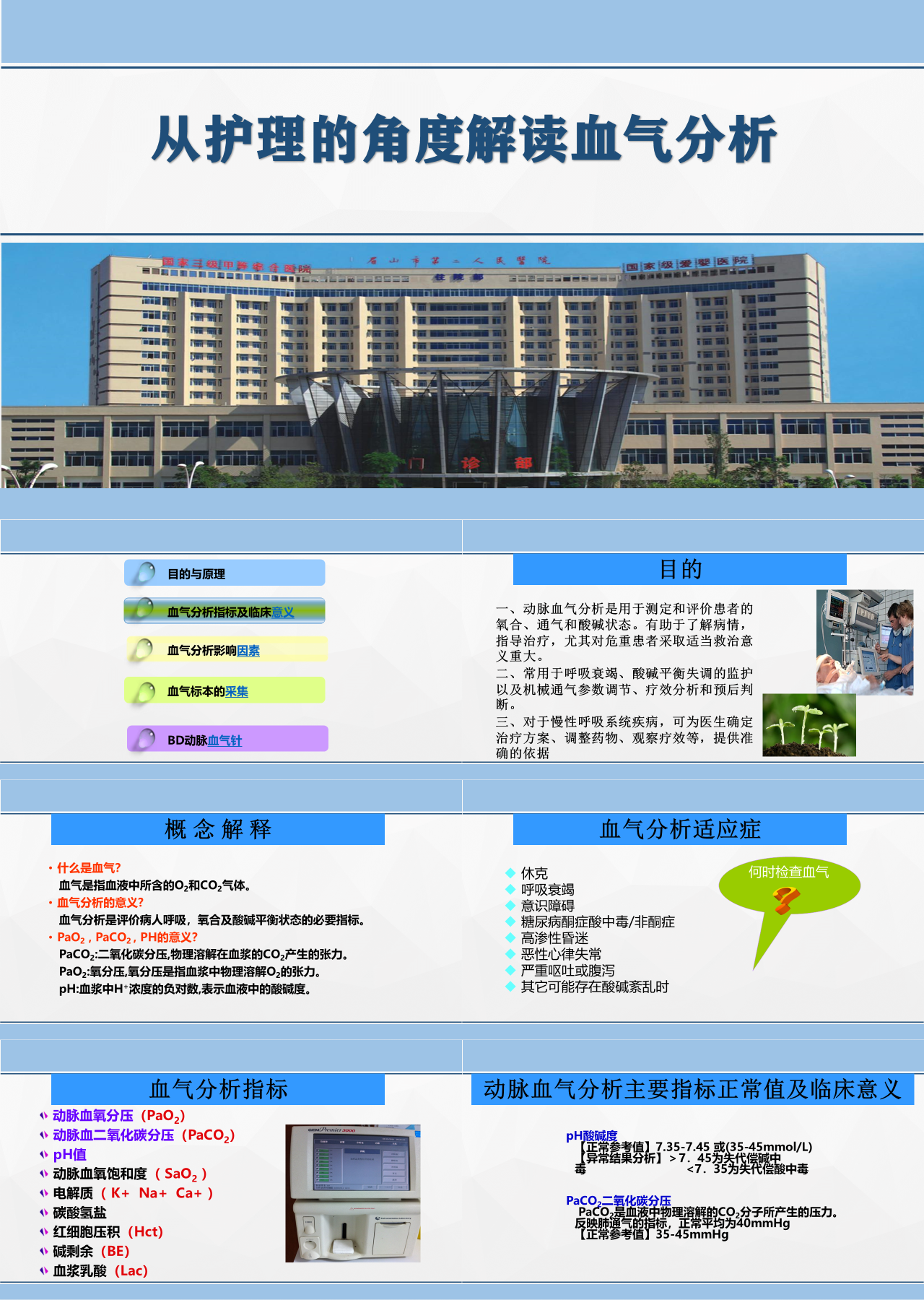 标准静态蓝色工作汇报从护理的角度解读血气分析