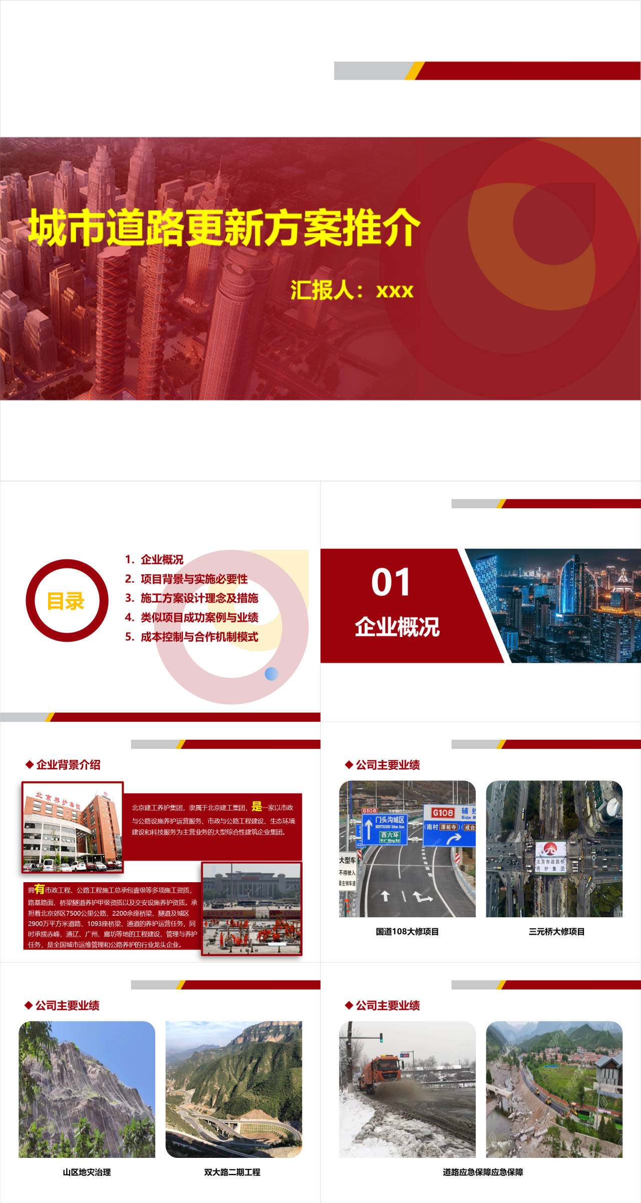 标准静态红色工作汇报城市道路更新方案推介