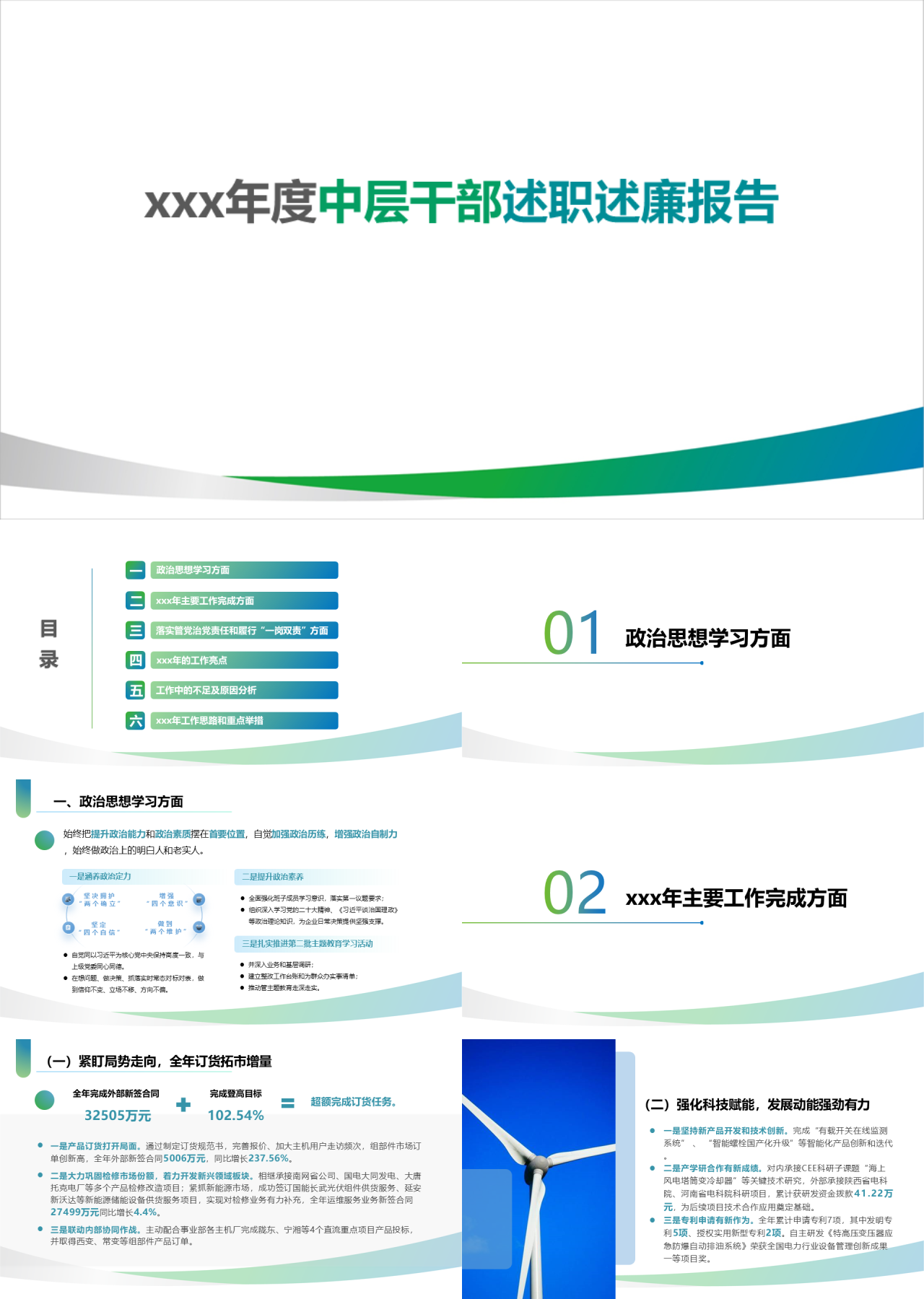 标准静态绿色年度中层干部述职述廉报告