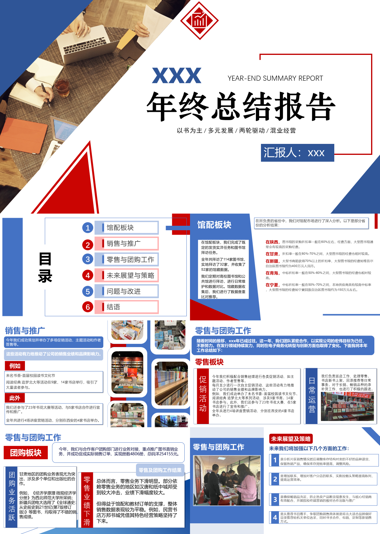 标准静态蓝红年终总结汇报