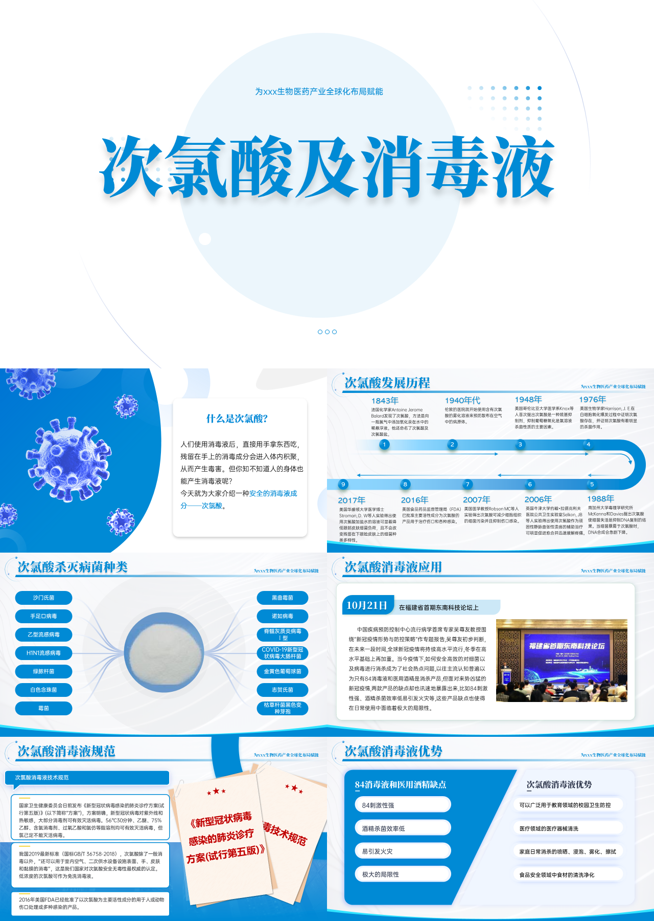 精美动态蓝色企业宣传次氯酸及消毒液