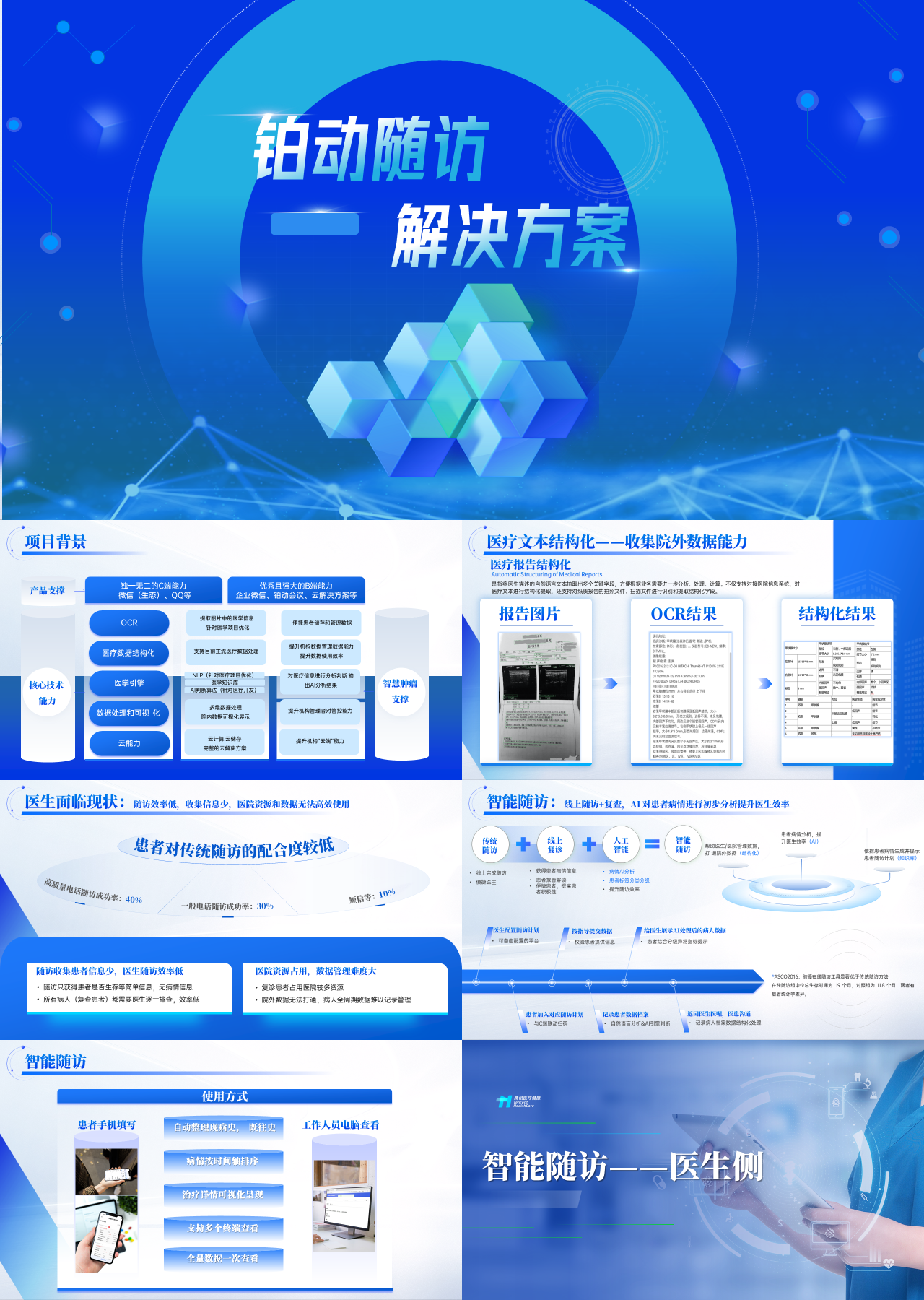 精美静态蓝色工作汇报铂动随访解决⽅案