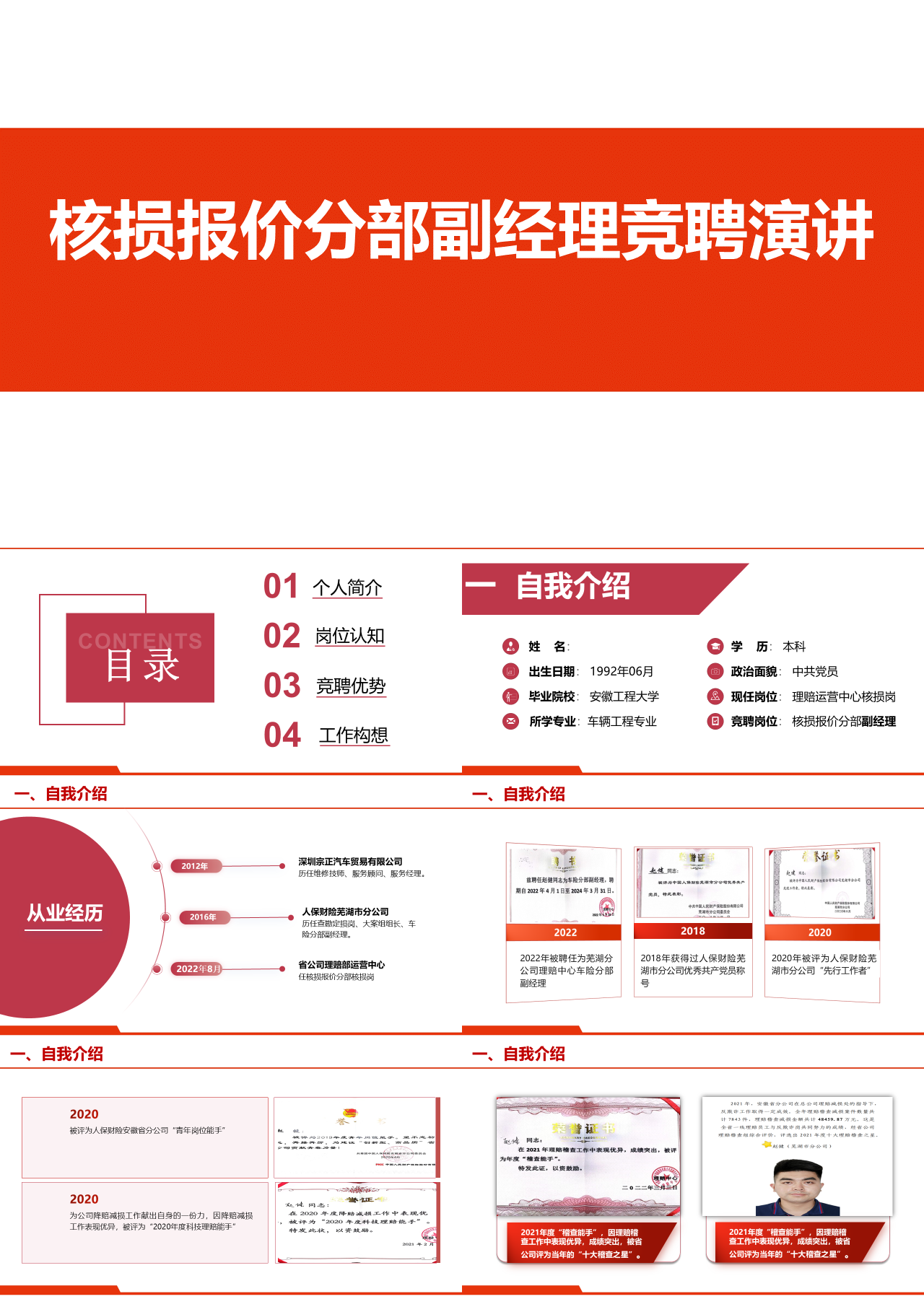 标准静态橙色竞聘演讲核损报价分部副经理